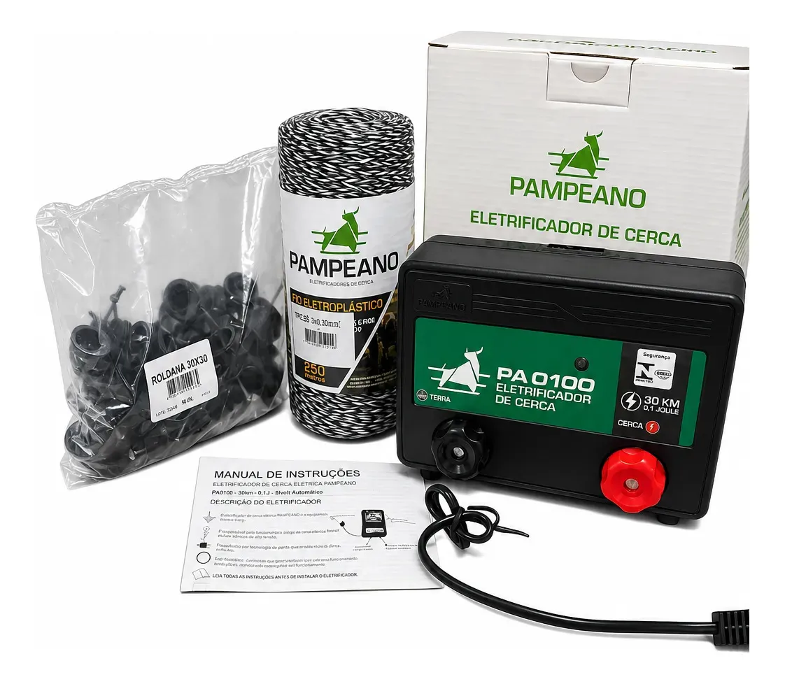 Kit Aparelho Choque Cerca Elétrica +fio 250m +50 Isoladores